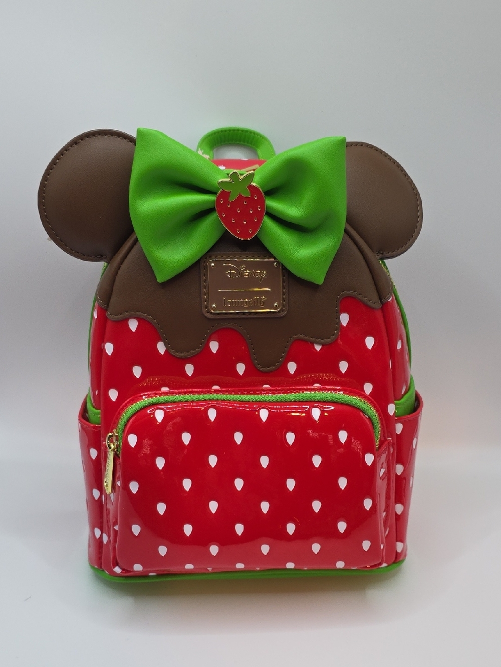 Loungefly Chocolate Covered Strawberry Bow Mini Backpack - Red, Green & Brown